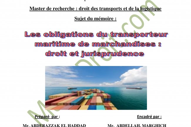 Pfe de master les obligations du transporteur maritime de marchandise