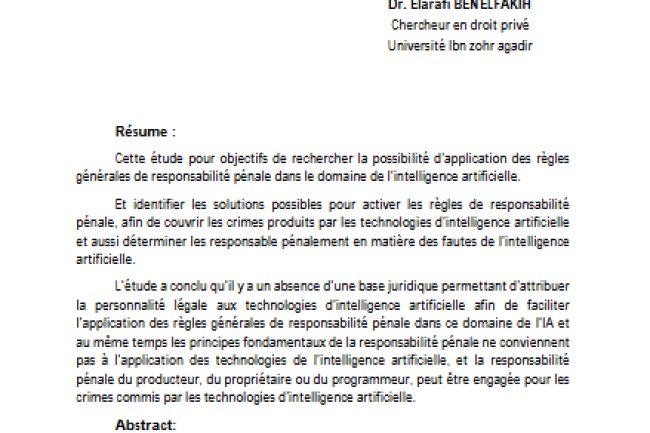 La responsabilité pénale pour les fautes de l'IA 